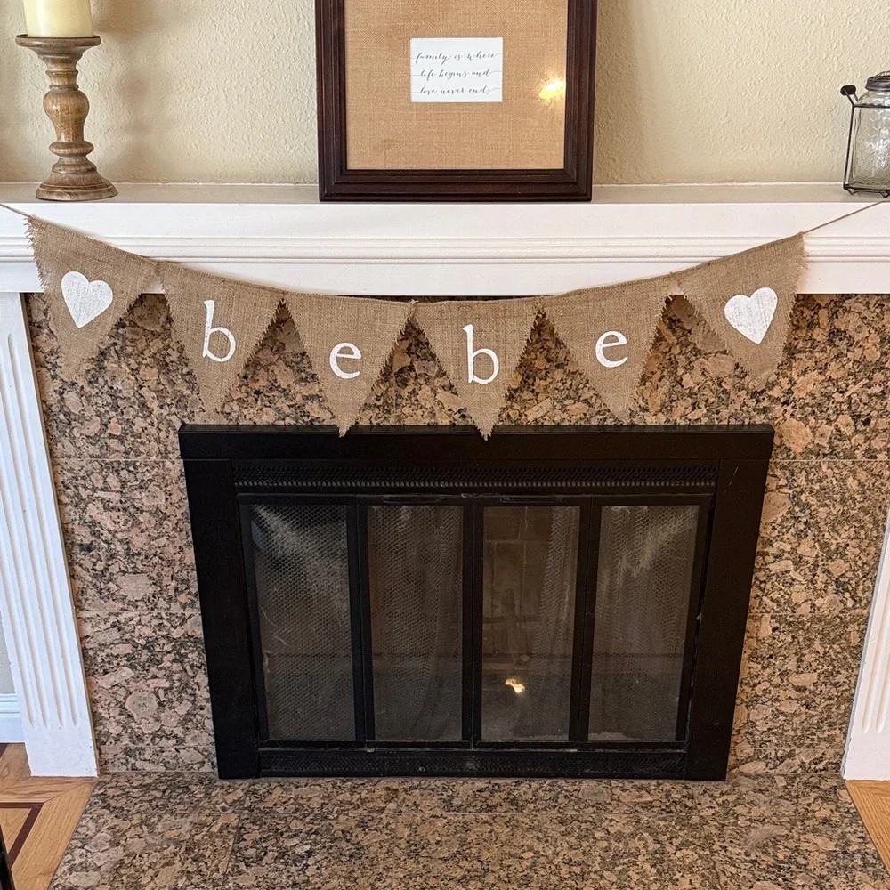 Burlap 'Bebe' Banner with White Hearts - Picture 1 of 8
